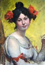 Adolf Hiremy Hirschl Giovane donna in costume neopompeiano